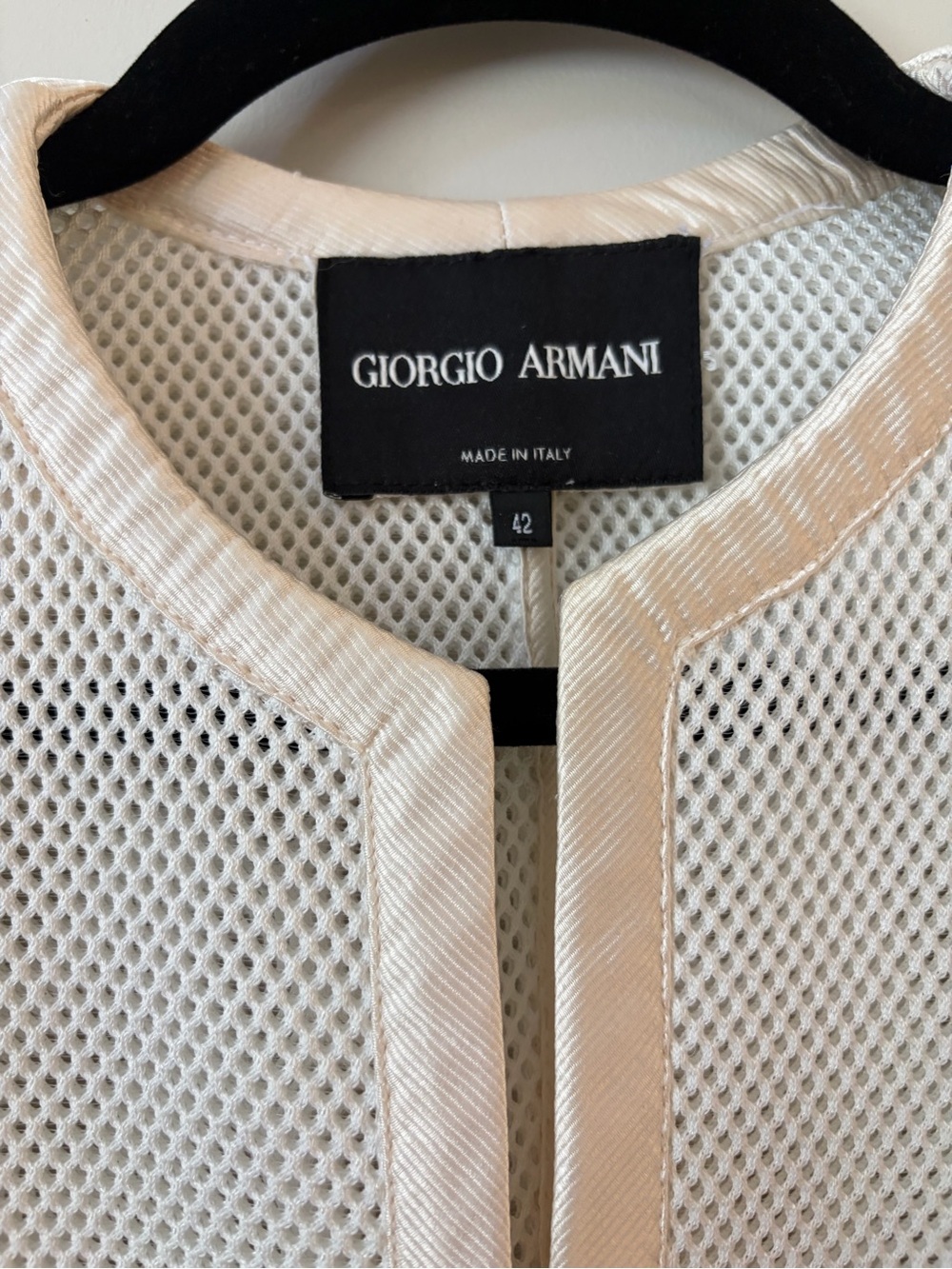 Giorgio Armani Cream Mesh Open-Front Blazer